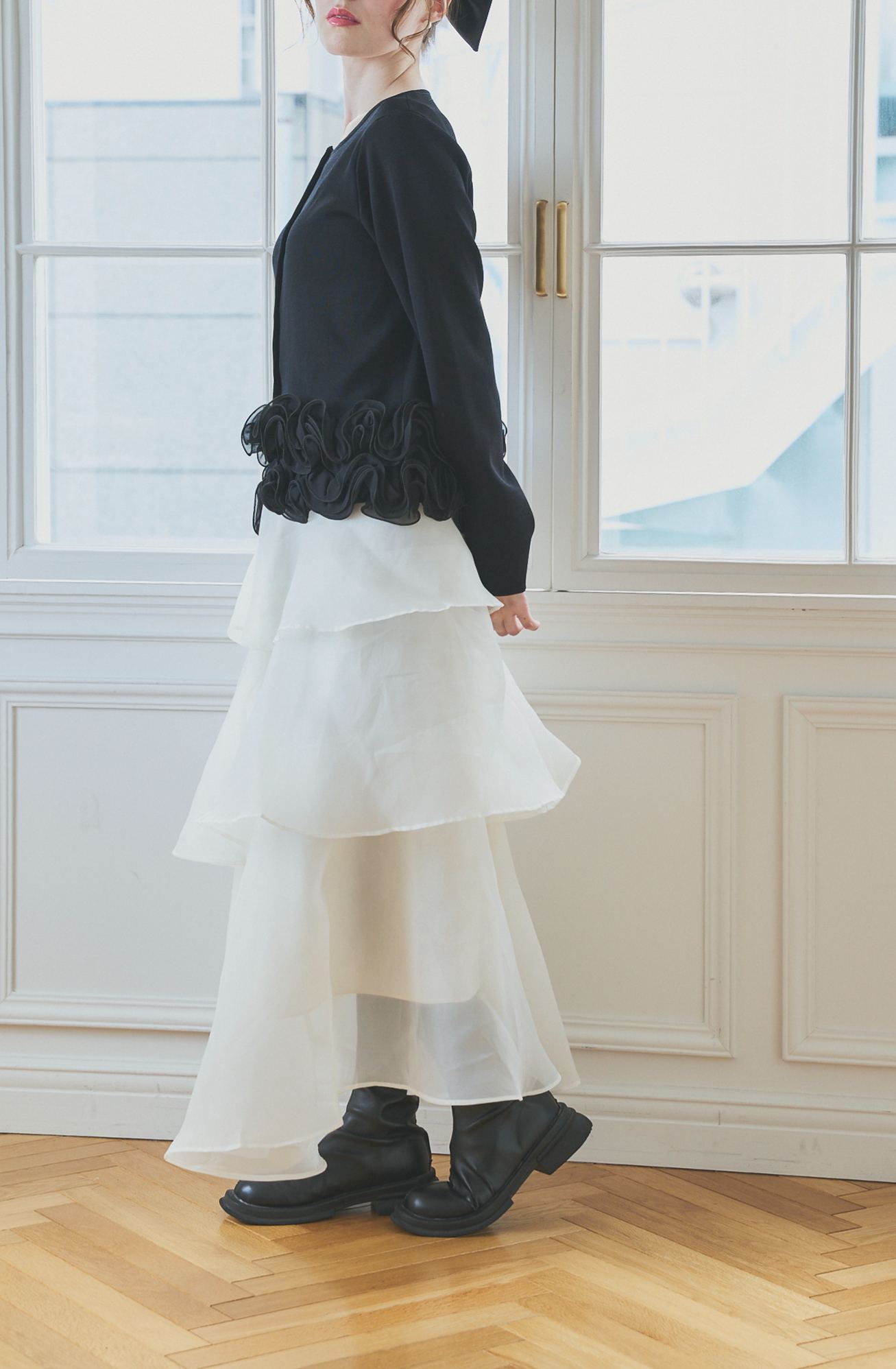 【オーガンジーティアードフリルロングスカート(sin-2504-10)】