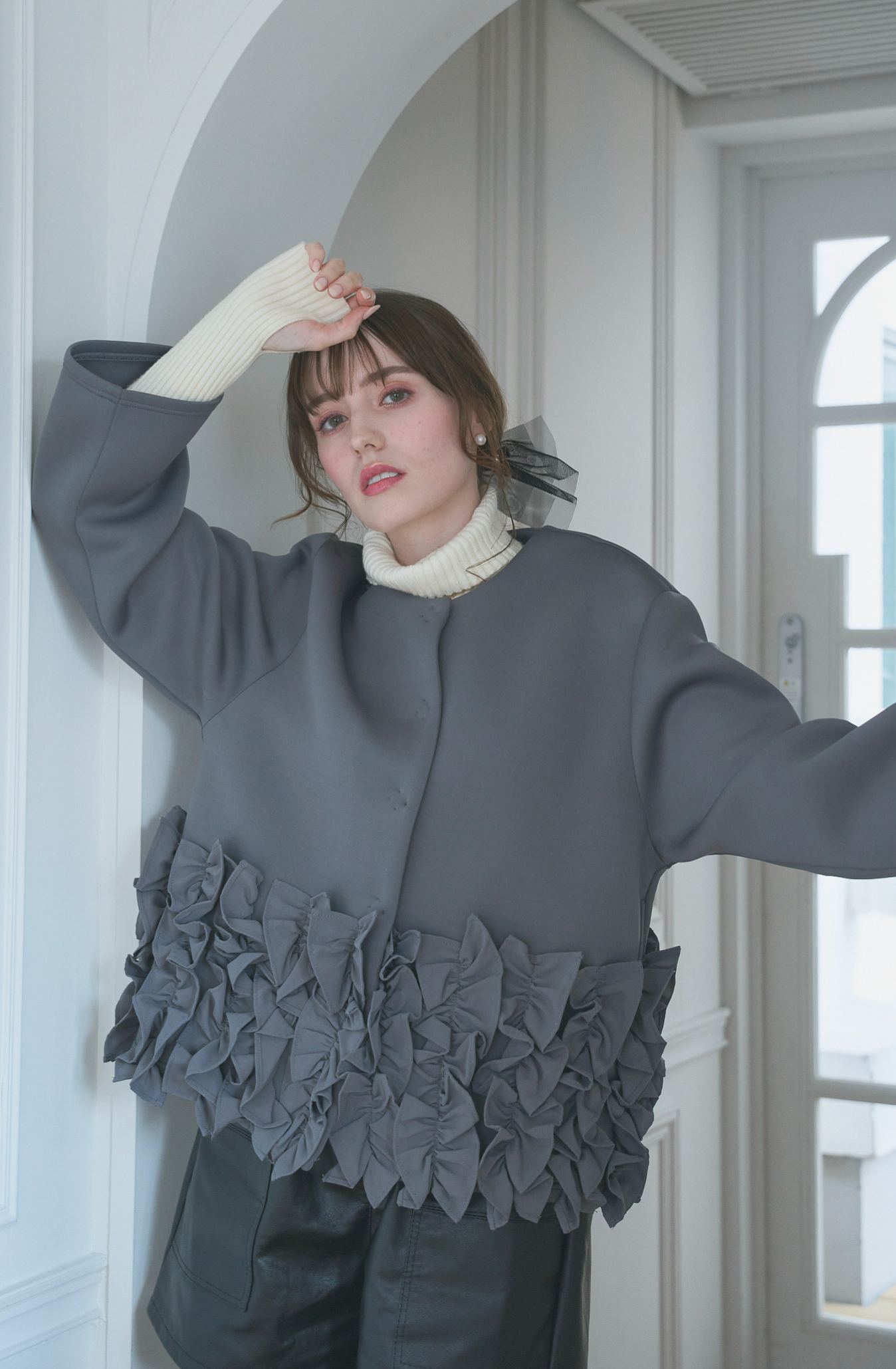 完売 Myu 袖リボンコート ブラック Myu