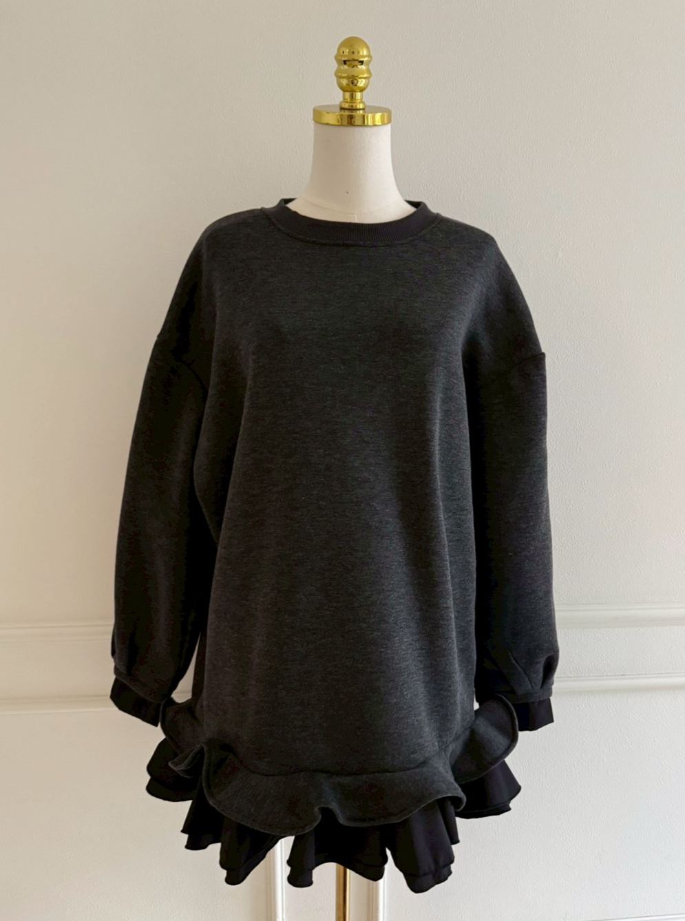 裾フリル裏起毛オーバーTOPS(aj024)