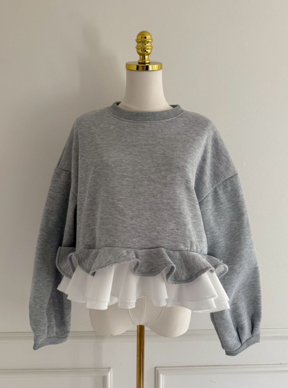 裾フリル裏起毛オーバーTOPS(aj026)