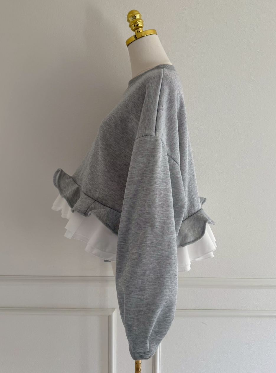 裾フリル裏起毛オーバーTOPS(aj026)