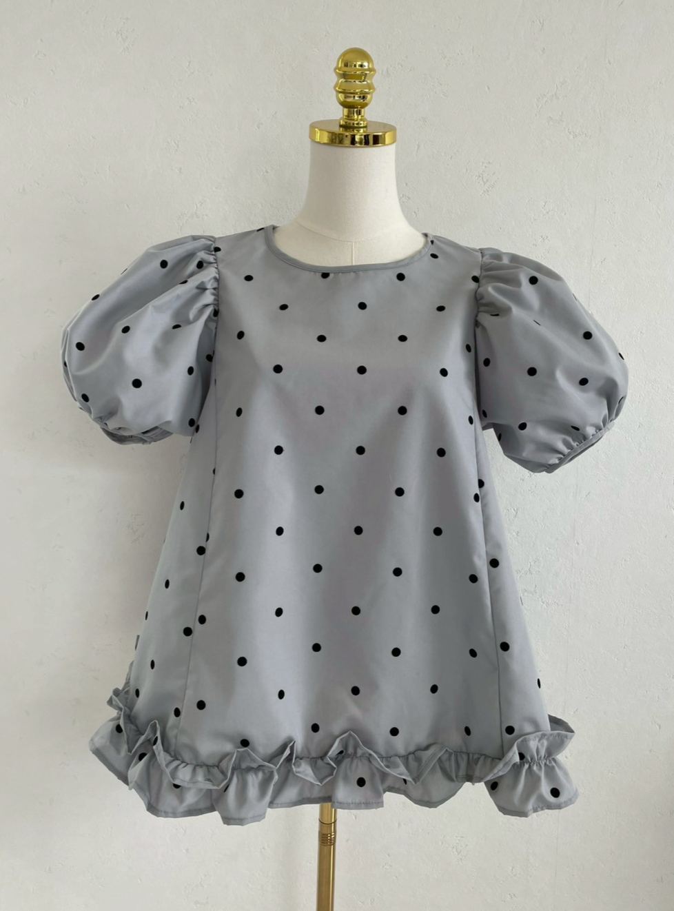 ドット裾フリルパフブラウス(sd3340)