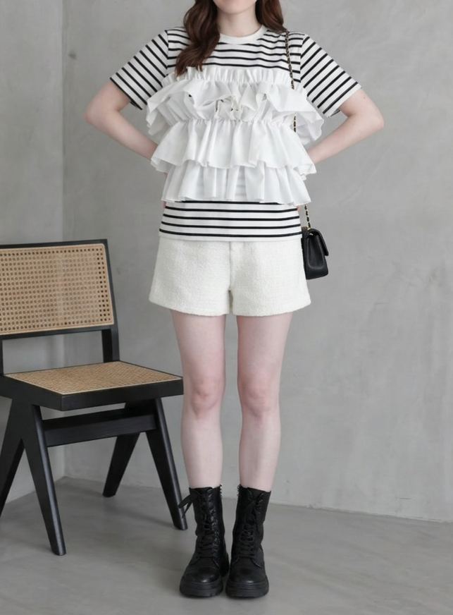 PUFF FRILL ボーダーTシャツ(im005/半袖)