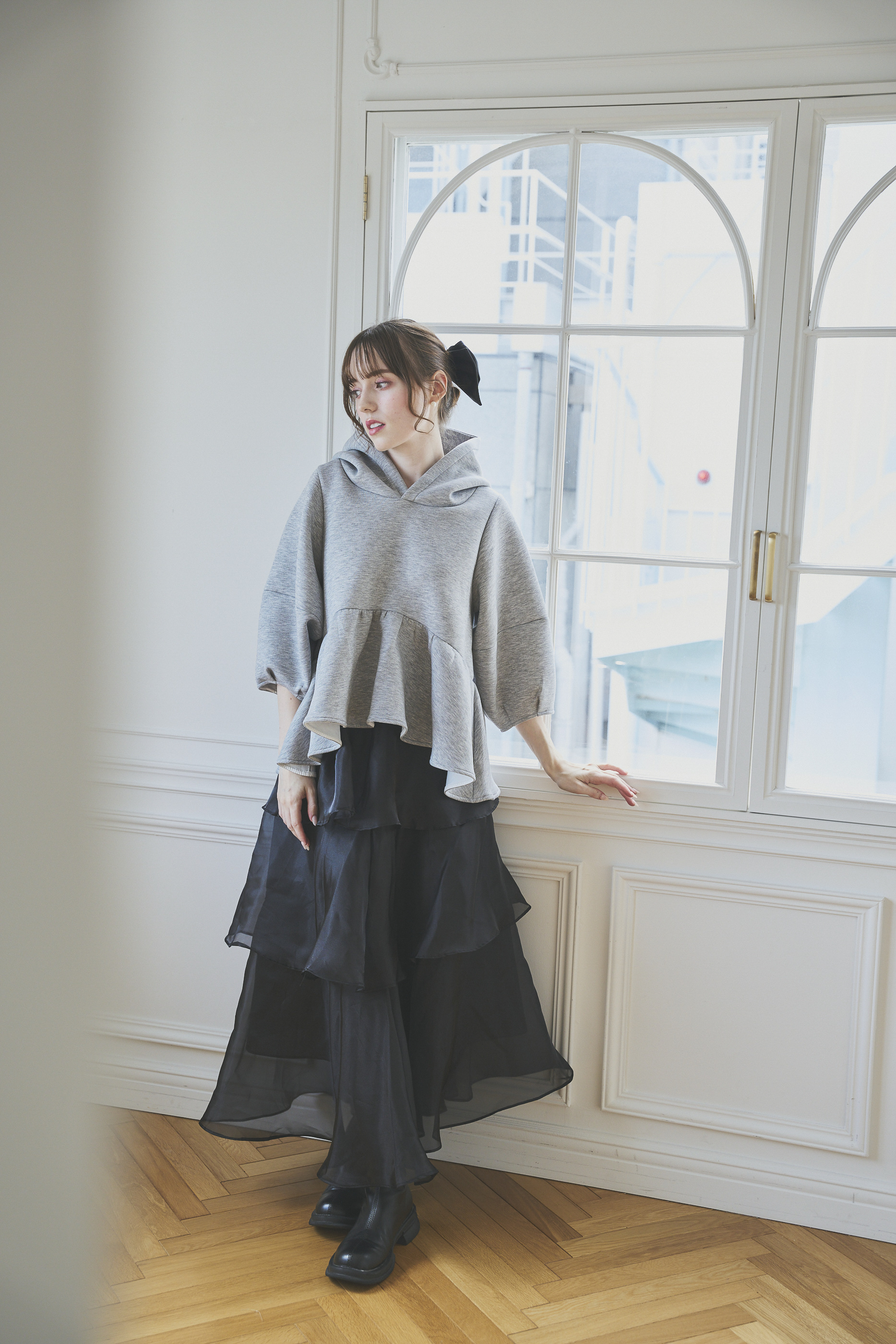 【オーガンジーティアードフリルロングスカート(sin-2504-10)】