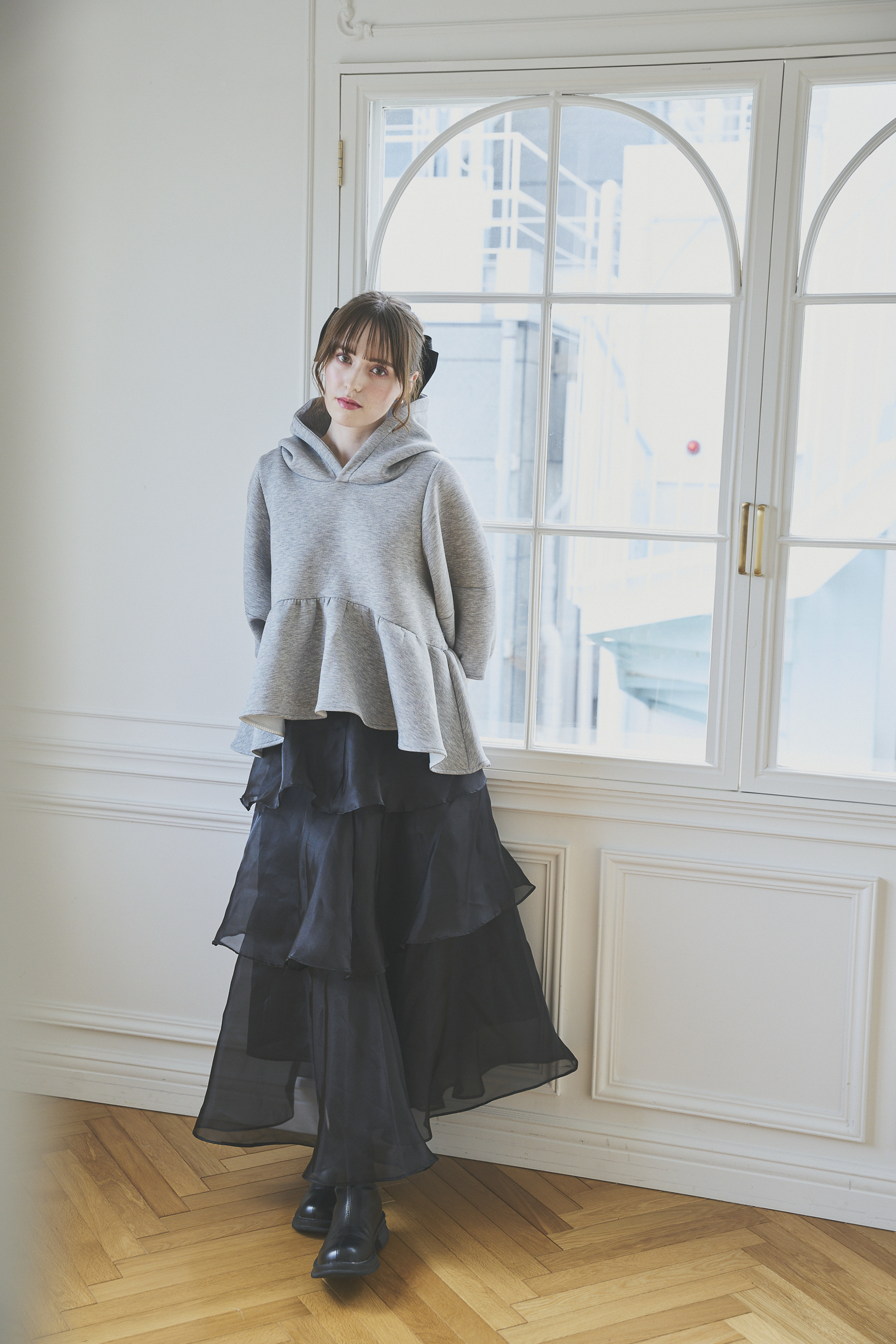 【オーガンジーティアードフリルロングスカート(sin-2504-10)】