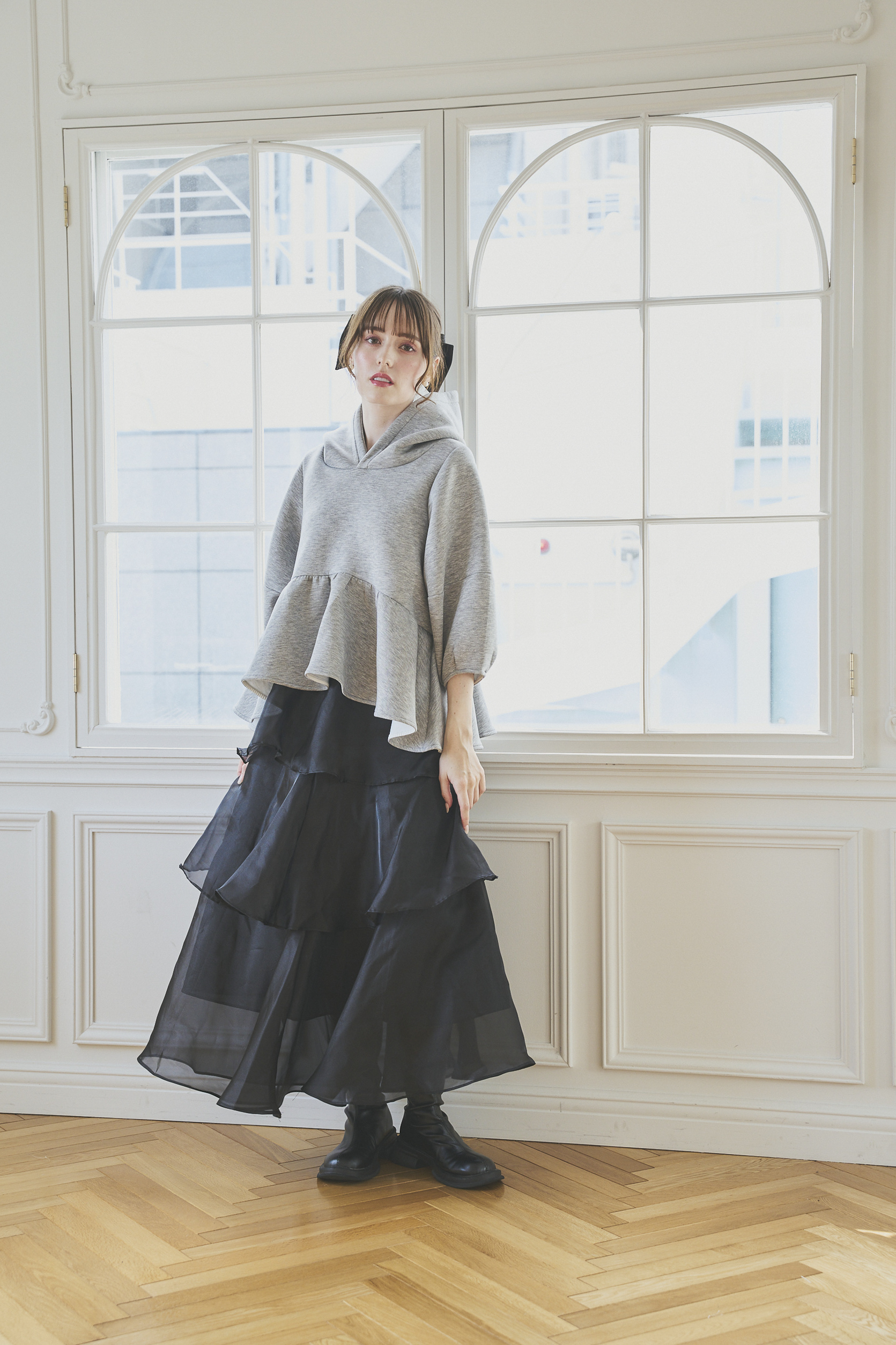 【オーガンジーティアードフリルロングスカート(sin-2504-10)】