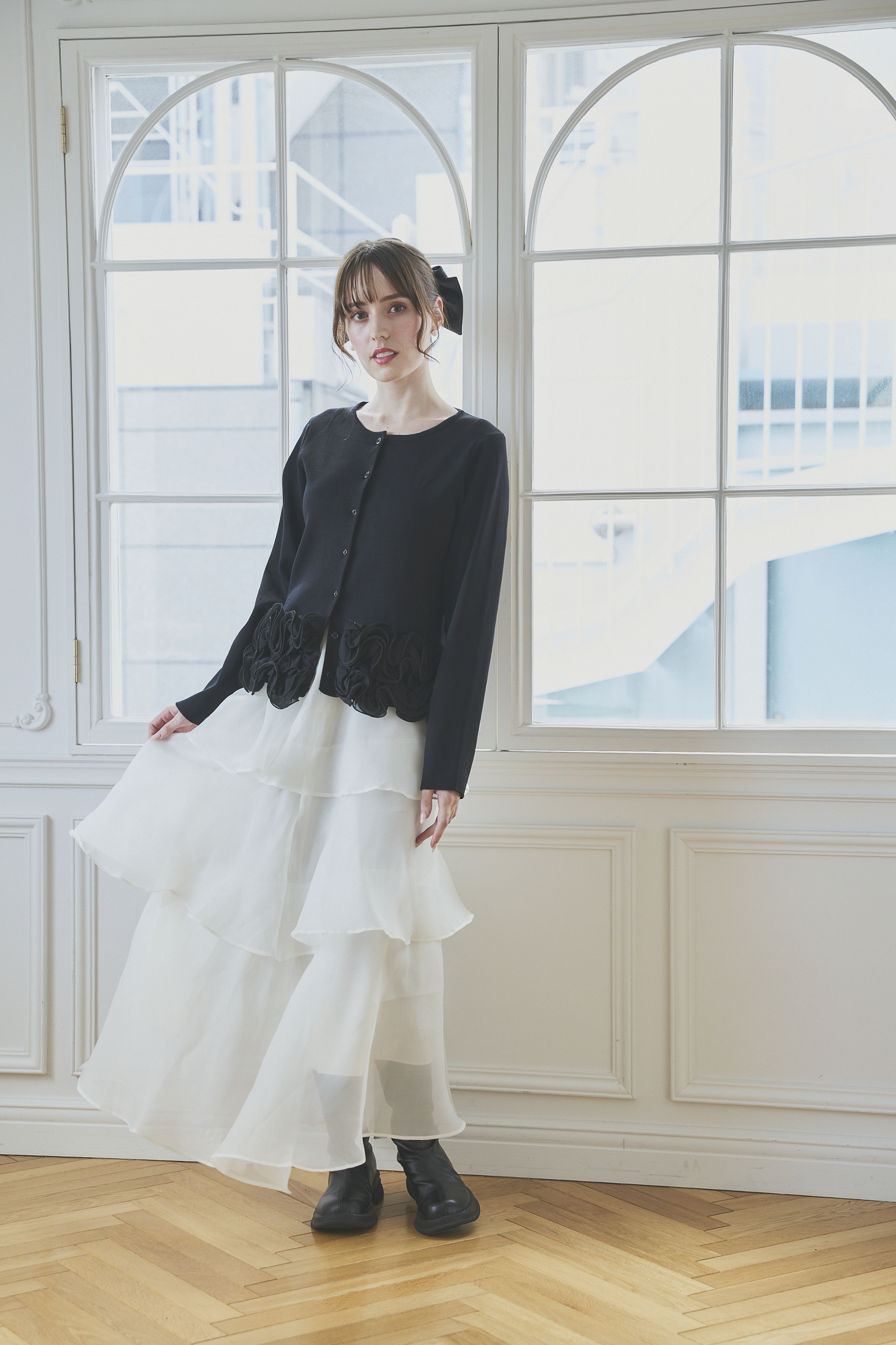 【オーガンジーティアードフリルロングスカート(sin-2504-10)】