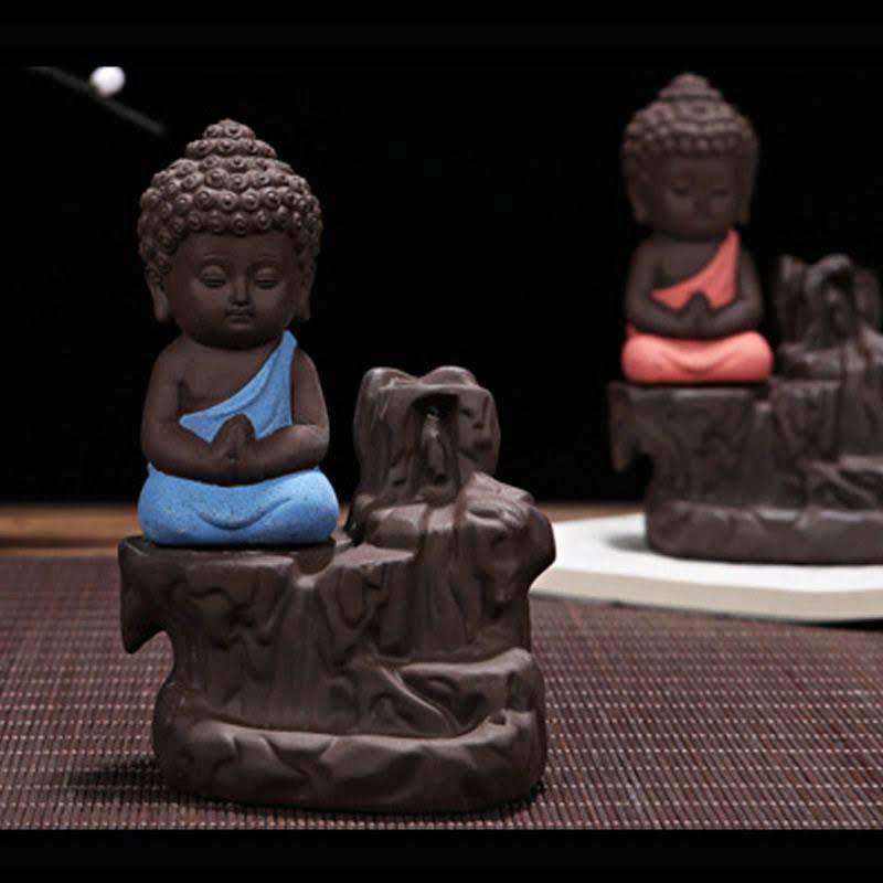 Little Buddha Statue Backflow Smoke Waterfall Incense Burner Holder @Just Rs.499/-