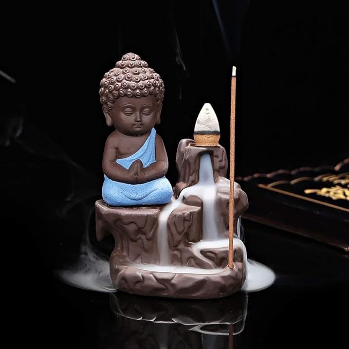 Little Buddha Statue Backflow Smoke Waterfall Incense Burner Holder @Just Rs.499/-