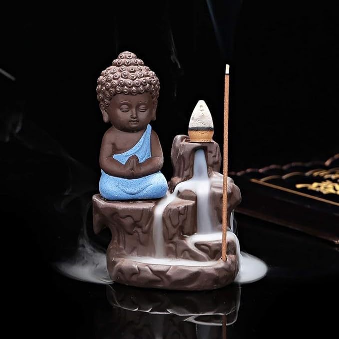 Little Buddha Statue Backflow Smoke Waterfall Incense Burner Holder @Just Rs.499/-