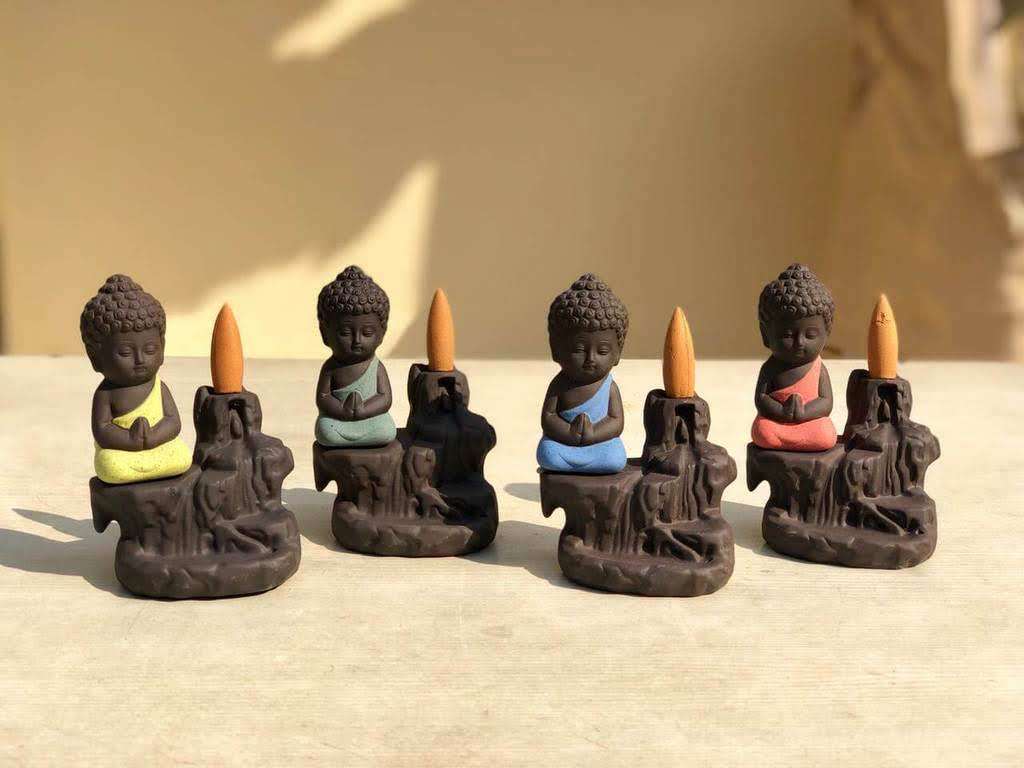 Little Buddha Statue Backflow Smoke Waterfall Incense Burner Holder @Just Rs.499/-
