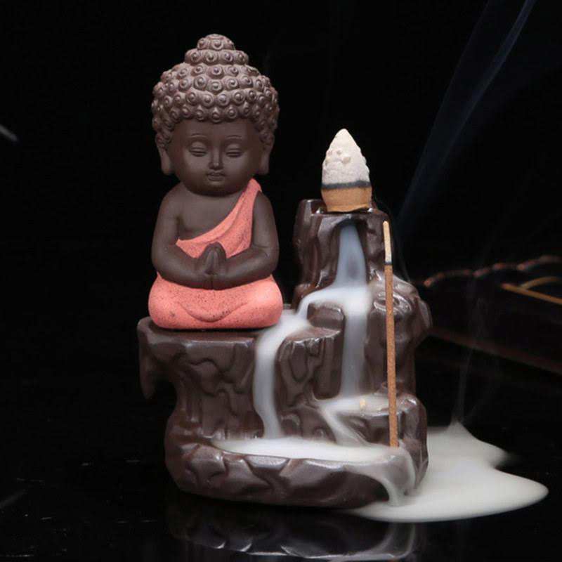 Little Buddha Statue Backflow Smoke Waterfall Incense Burner Holder @Just Rs.499/-