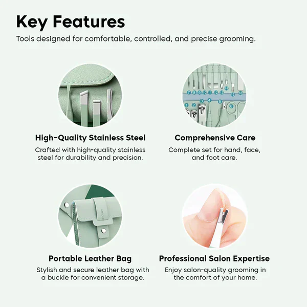 Manicure Set Professional Nail Clippers Pedicure Kit, 16 pcs Stainless Steel Nail Care Tools Grooming Kit @ Just Rs.599/-