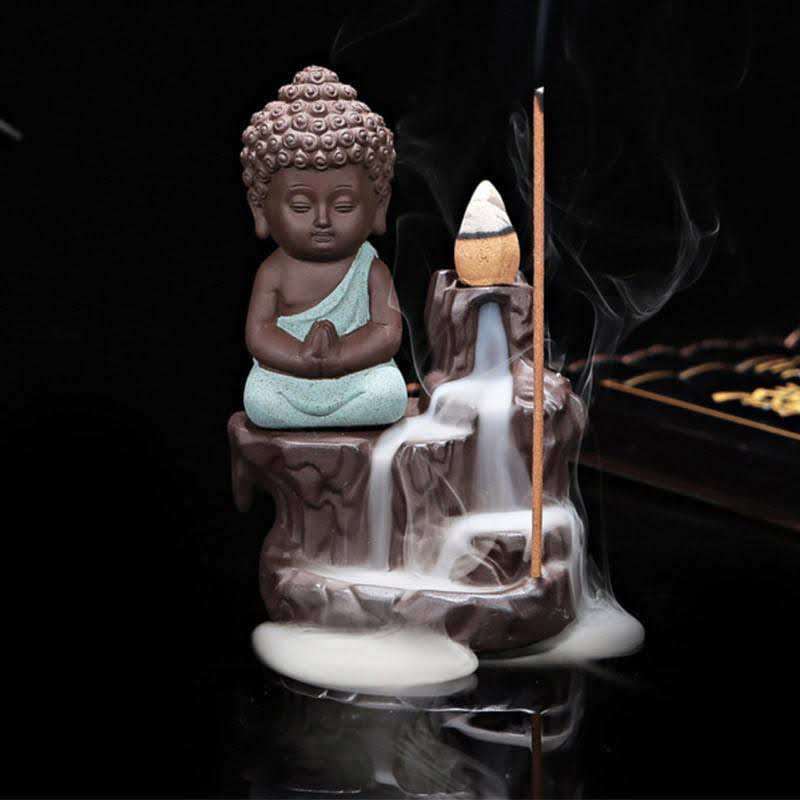 Little Buddha Statue Backflow Smoke Waterfall Incense Burner Holder @Just Rs.499/-