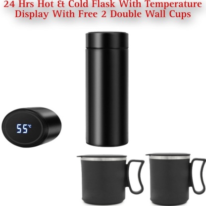 24 Hrs Hot & Cold Flask with Temperature Display With Free 2 Double Wall Cups @ Just Rs.699/-