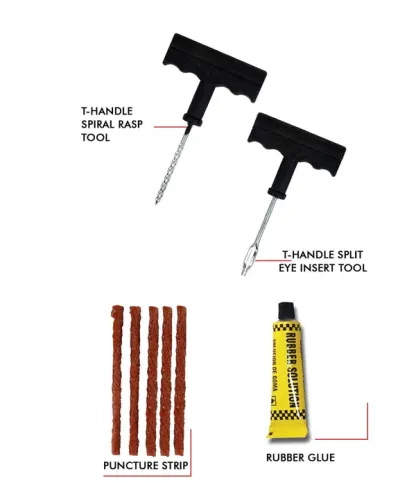 Car Bike Auto Tire Puncture Plug Repair Tool Kit With Glue For Tubeless Tyre Safety Strip @ Just Rs.499/-