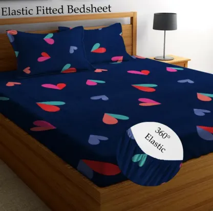 Cotton Elastic Fitted Double Bedsheets With 2 Pillow Covers (72*78* Upto 10 Inches) & 360 Degree Elasticated @ Just Rs.599/-