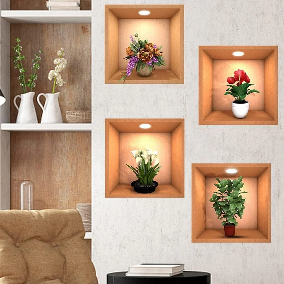 Green Plant Potted 3D Wall Stickers (Set of 4) @ Just Rs.499/-
