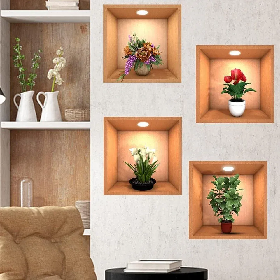 Green Plant Potted 3D Wall Stickers (Set of 4) @ Just Rs.499/-
