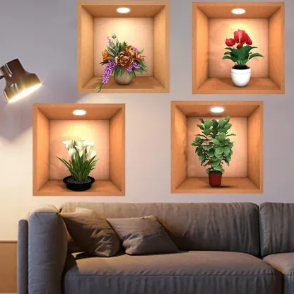 Green Plant Potted 3D Wall Stickers (Set of 4) @ Just Rs.499/-