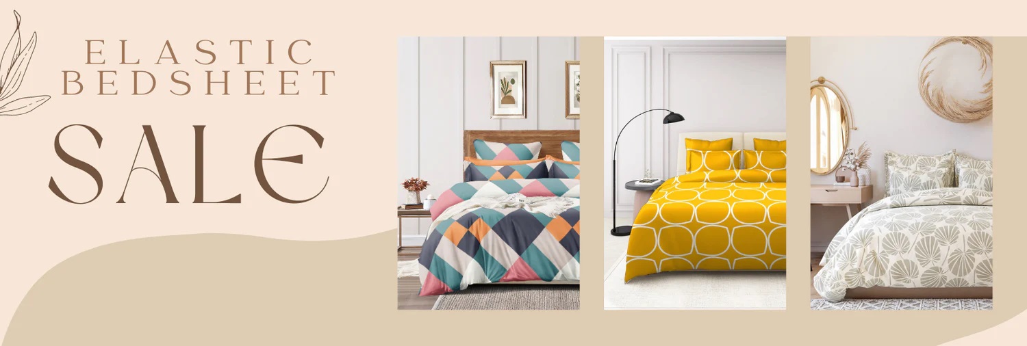 Cotton Elastic Fitted Double Bedsheets With 2 Pillow Covers