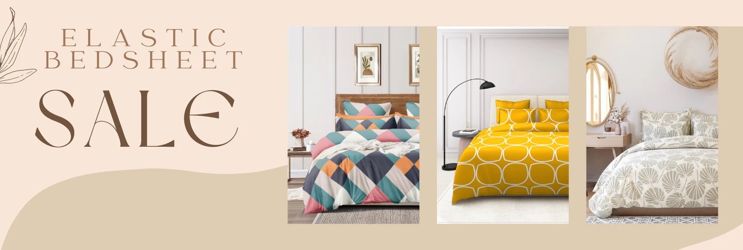 Cotton Elastic Fitted Double Bedsheets With 2 Pillow Covers