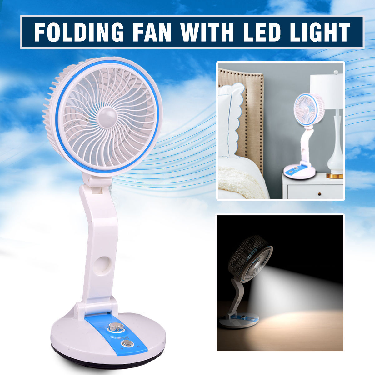 Portable Folding Fan with LED Light | USB Rechargeable @ Just Rs.1299/-
