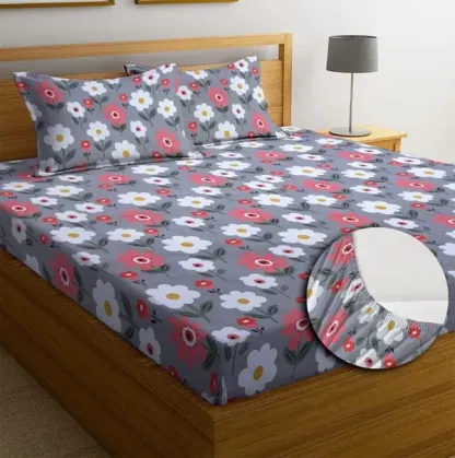 Cotton Elastic Fitted Double Bedsheets With 2 Pillow Covers (72*78* Upto 10 Inches) & 360 Degree Elasticated @ Just Rs.599/-