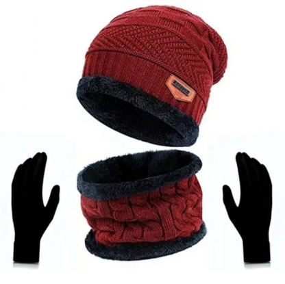 Unisex Woolen Winter Cap Gloves & Neck Muffler Warm Soft @ Just Rs.599/-