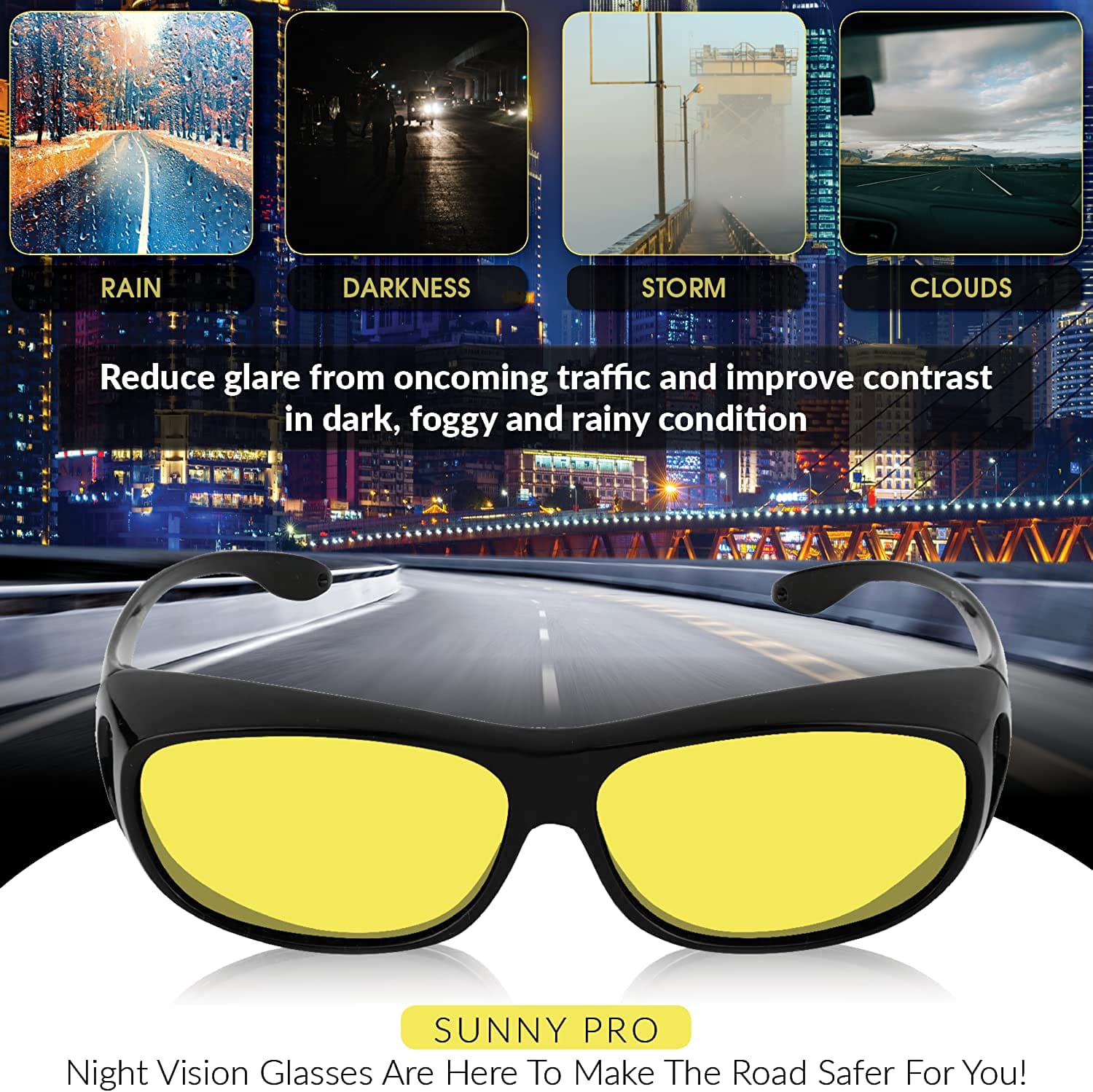 Anti Glare Night Vision Glasses With Free Bluetooth Neckband @ Just Rs.599/-