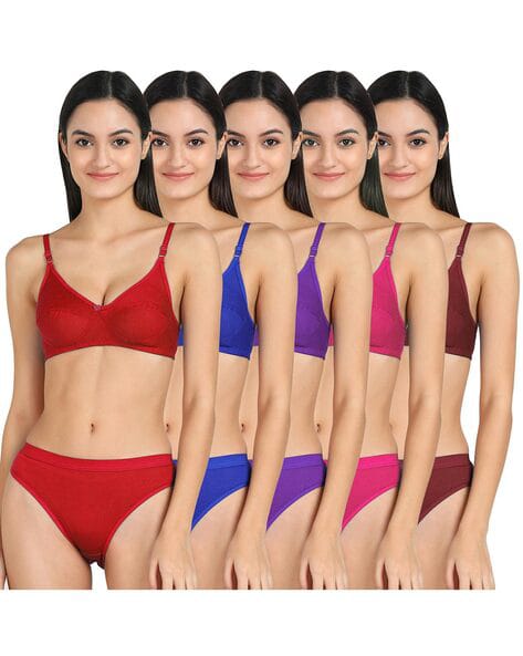 Pack of 5 Full Coverage Designer Lace Bra Panty Sets @ Just Rs.599/-