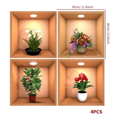 Green Plant Potted 3D Wall Stickers (Set of 4) @ Just Rs.499/-