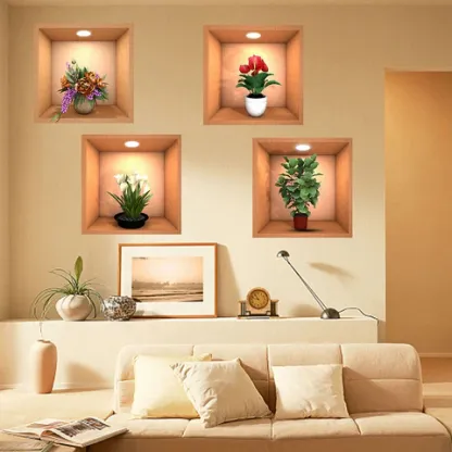 Green Plant Potted 3D Wall Stickers (Set of 4) @ Just Rs.499/-