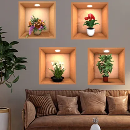 Green Plant Potted 3D Wall Stickers (Set of 4) @ Just Rs.499/-