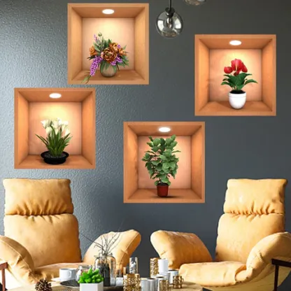 Green Plant Potted 3D Wall Stickers (Set of 4) @ Just Rs.499/-