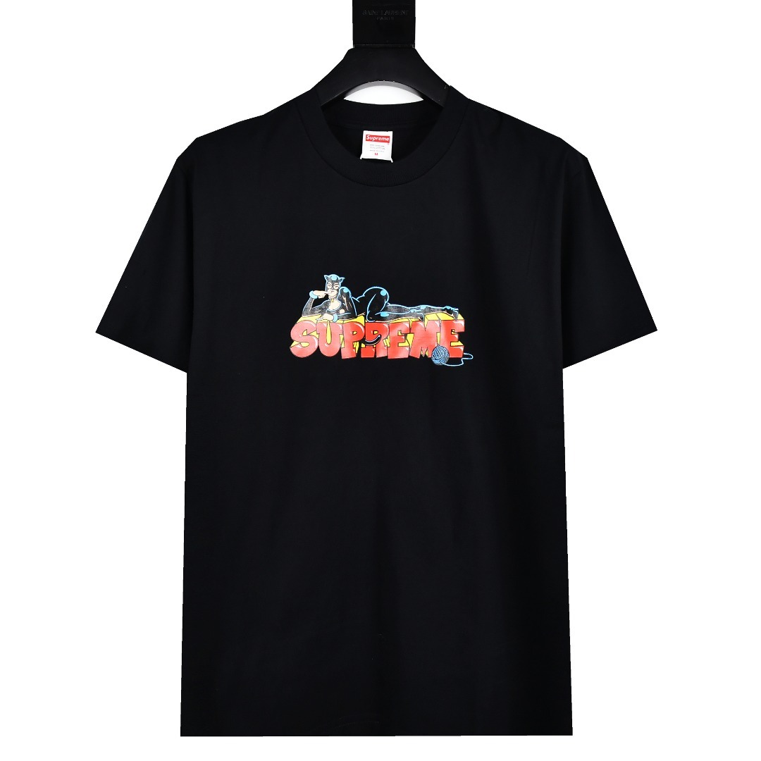 Supreme 22FW Week Catwoman Tee 貓女印花短袖卡通字母圖案T恤