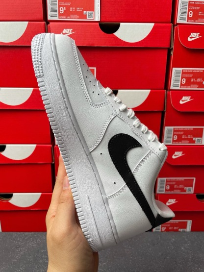 Nike Air Force 1 Essential織物合成革迷你鉤防滑减震耐磨低幫板鞋白黑紅