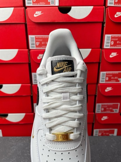 Nike Air Force 1 Essential織物合成革迷你鉤防滑减震耐磨低幫板鞋白黑紅