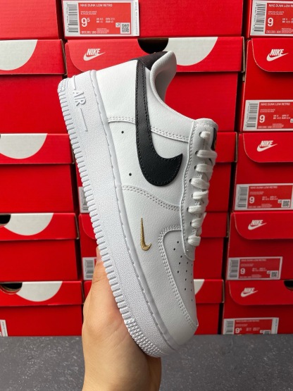 Nike Air Force 1 Essential織物合成革迷你鉤防滑减震耐磨低幫板鞋白黑紅