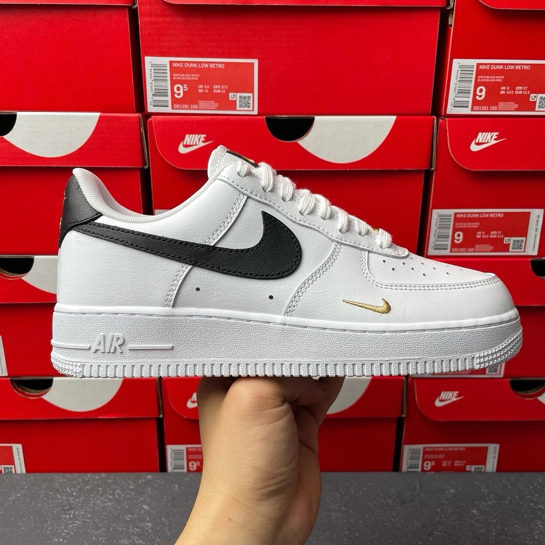 Nike Air Force 1 Essential織物合成革迷你鉤防滑减震耐磨低幫板鞋白黑紅
