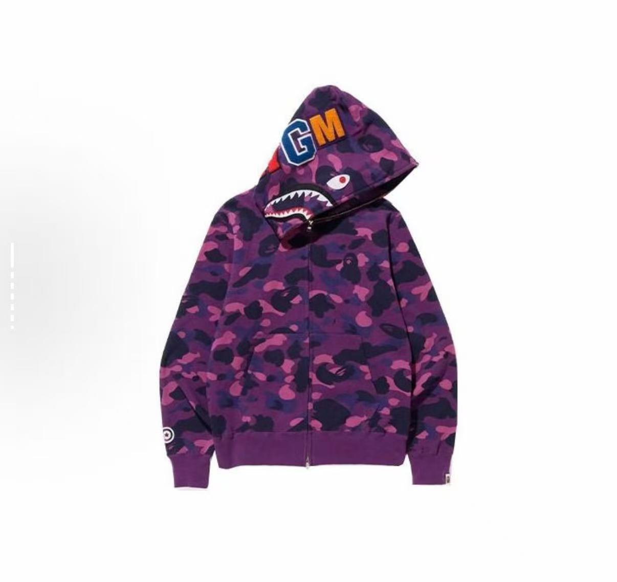 BAPE 迷彩双帽鲨鱼连帽拉链卫衣