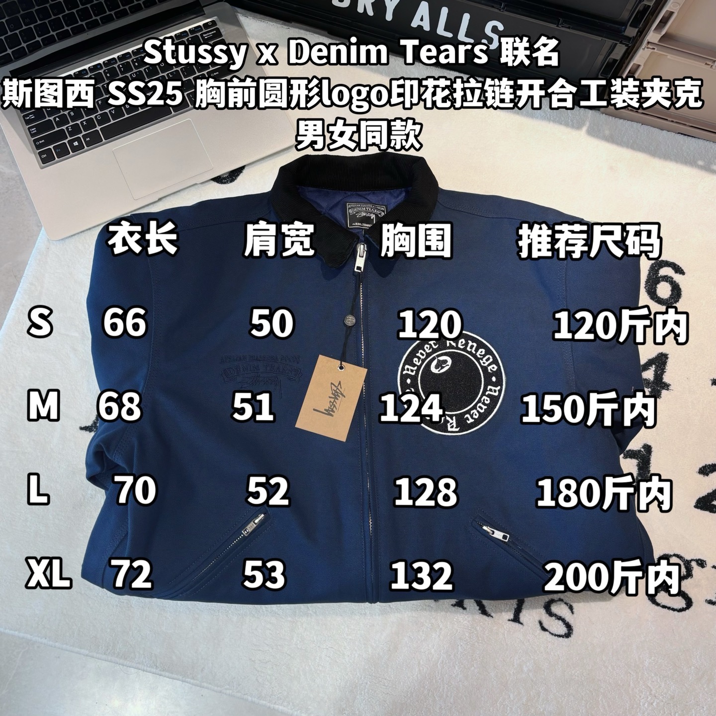 -Stussy x Denim Tears 聯名 斯圖西 SS25 胸前圓形logo印花拉鍊開合工裝夾克 男女同款