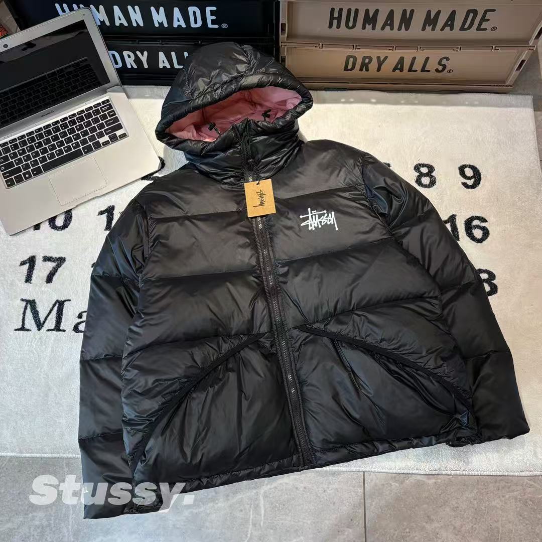 -Stussy Micro Ripstop Down Parka 斯圖西 純色百搭拉鍊連帽短款 面包 羽絨服 男女同款 情侶款