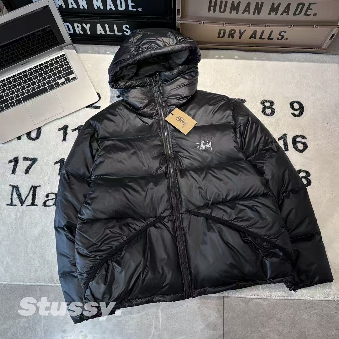 -Stussy Micro Ripstop Down Parka 斯圖西 純色百搭拉鍊連帽短款 面包 羽絨服 男女同款 情侶款