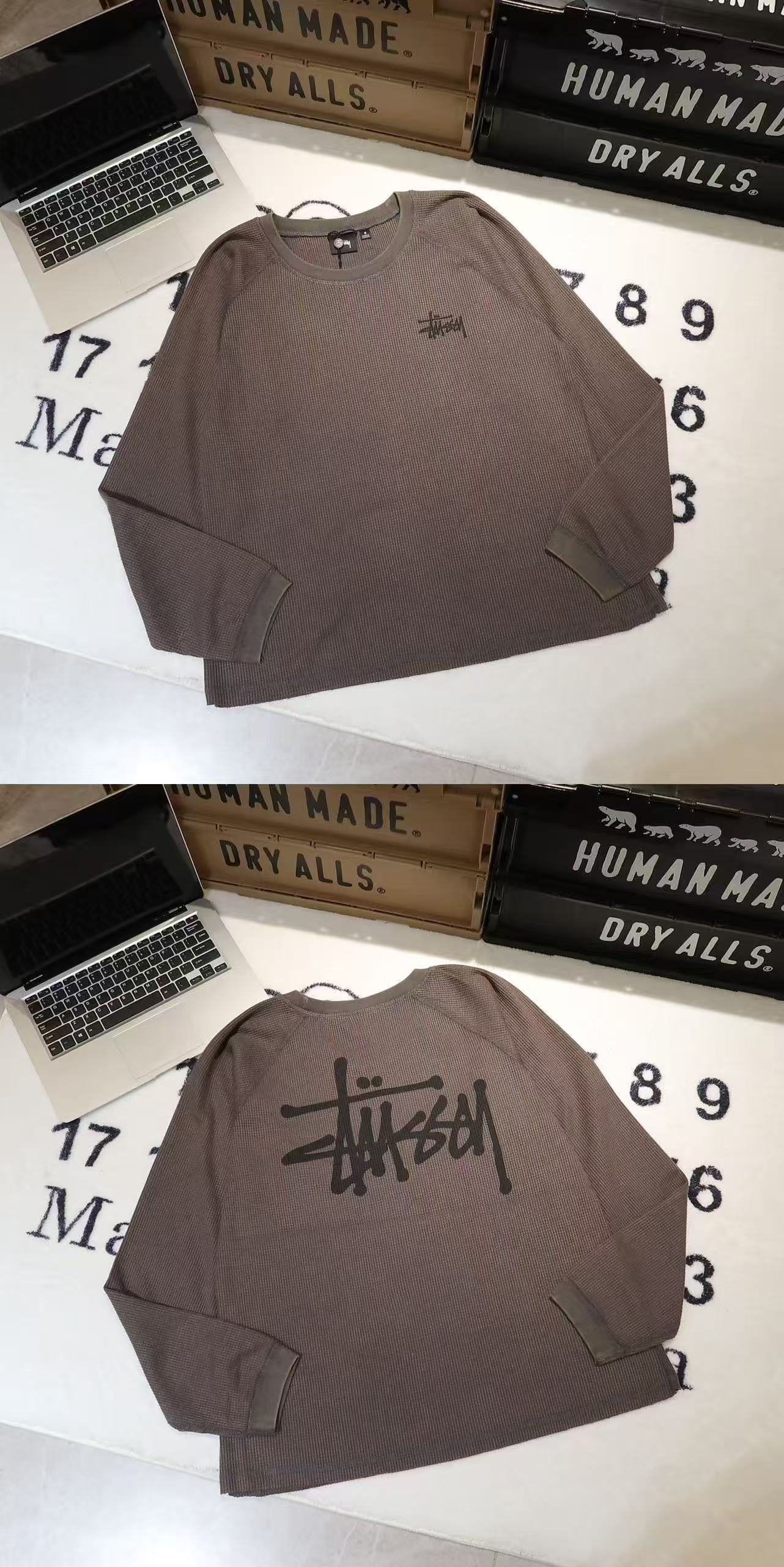 -Stussy FW24 RAGLAN THERMAL LS CREW 標誌徽標設計插肩袖 華夫格 長袖 衛衣 男女同款 情侶款