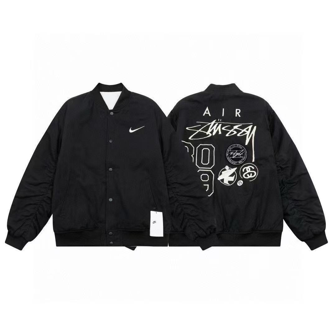 STUSSY x Nike 聯名刺繡雙面飛行夾克棉服夾棉刺繡棒球服外套