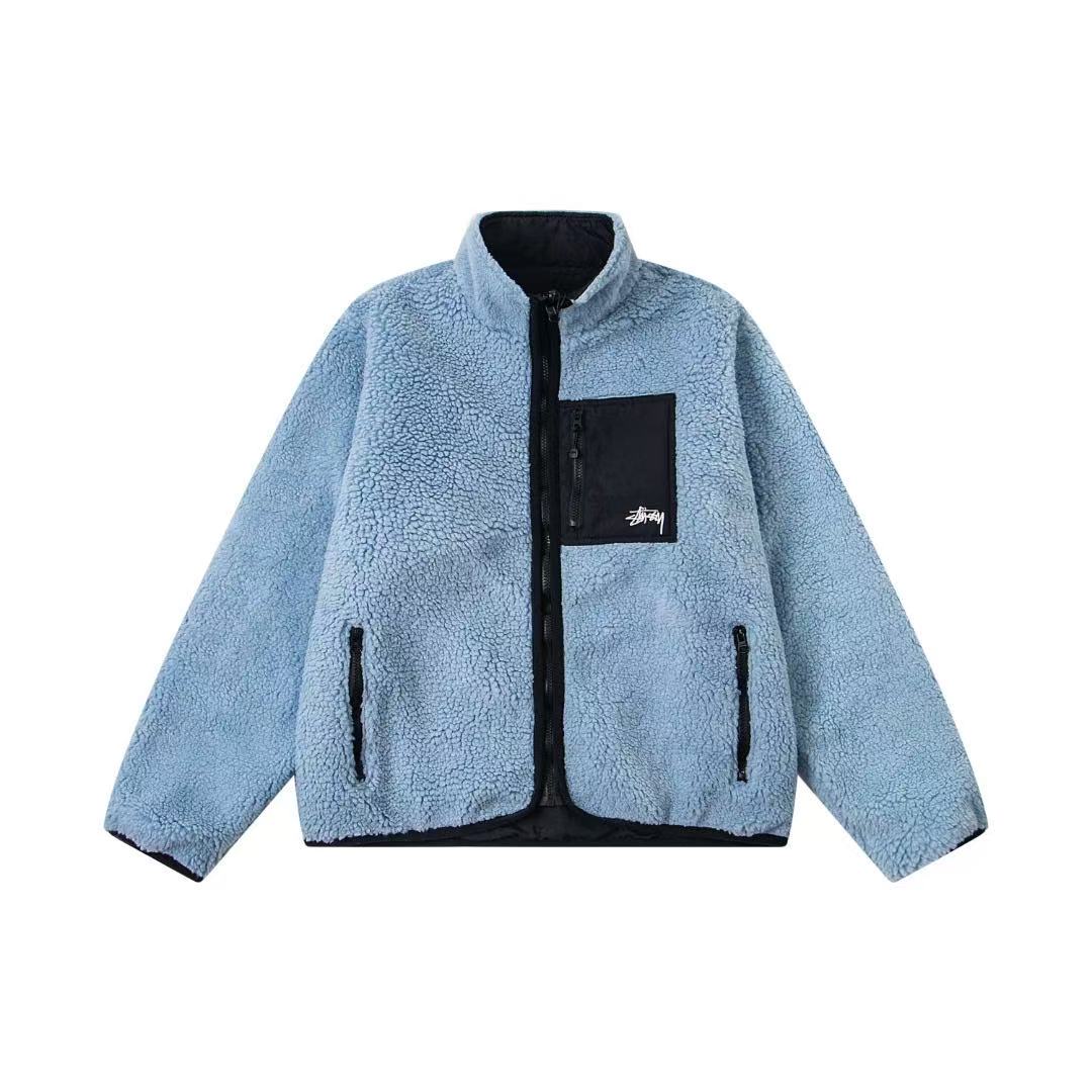 stussy 斯图西 FW24 SHERPA 可翻轉夾克 雙面穿貼袋拉鍊立領美式復古夾克外套 男女同款