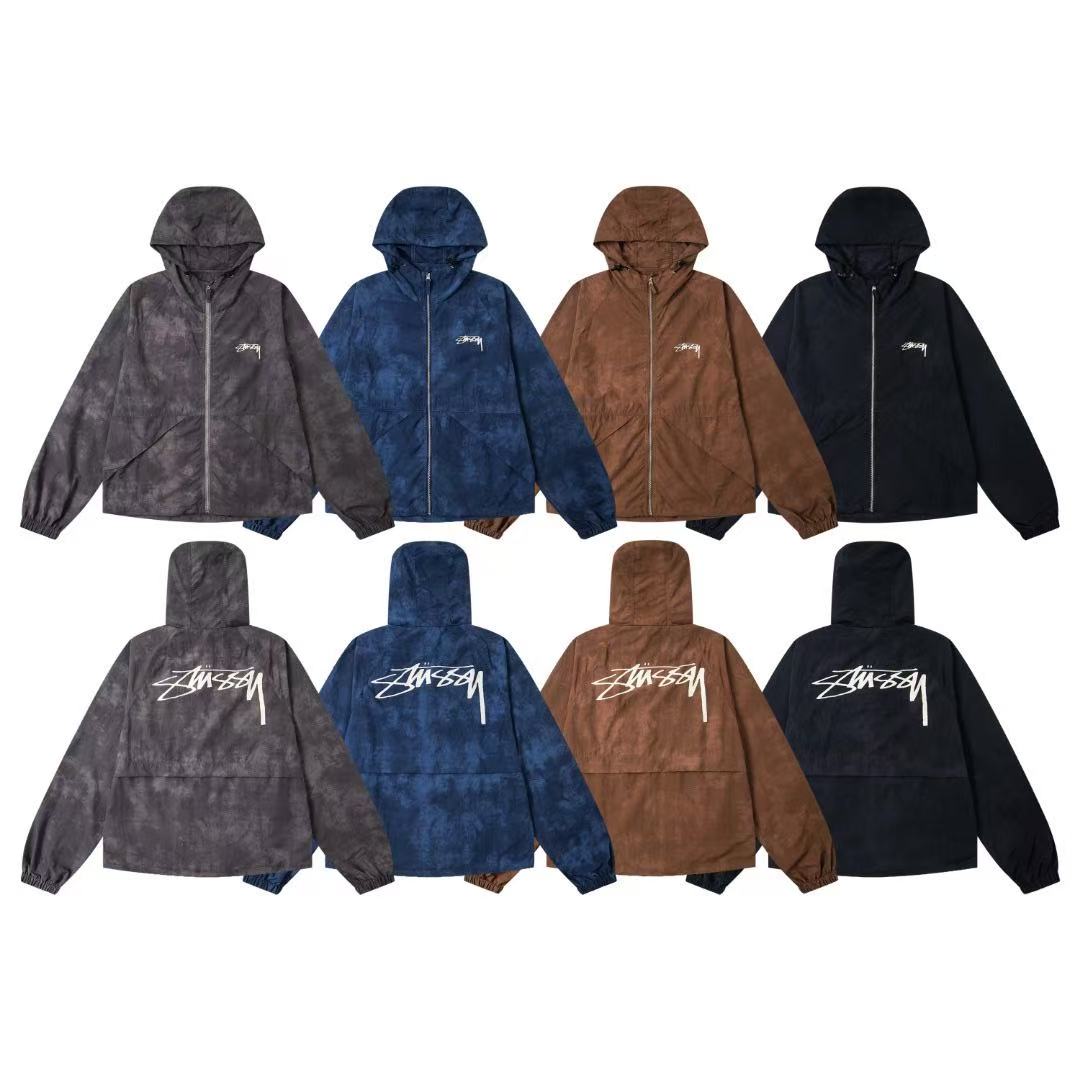 Stussy SS25 波浪染色海貝標誌印花漸變色連帽美式復古夾克外套衝鋒衣 男女同款