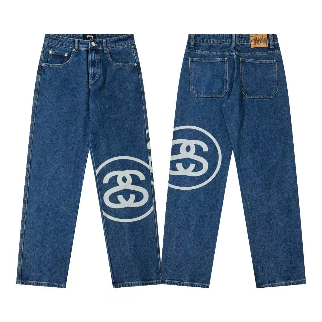 stussy 斯图西 SS25 雙面印花美式復古簡約牛仔長褲