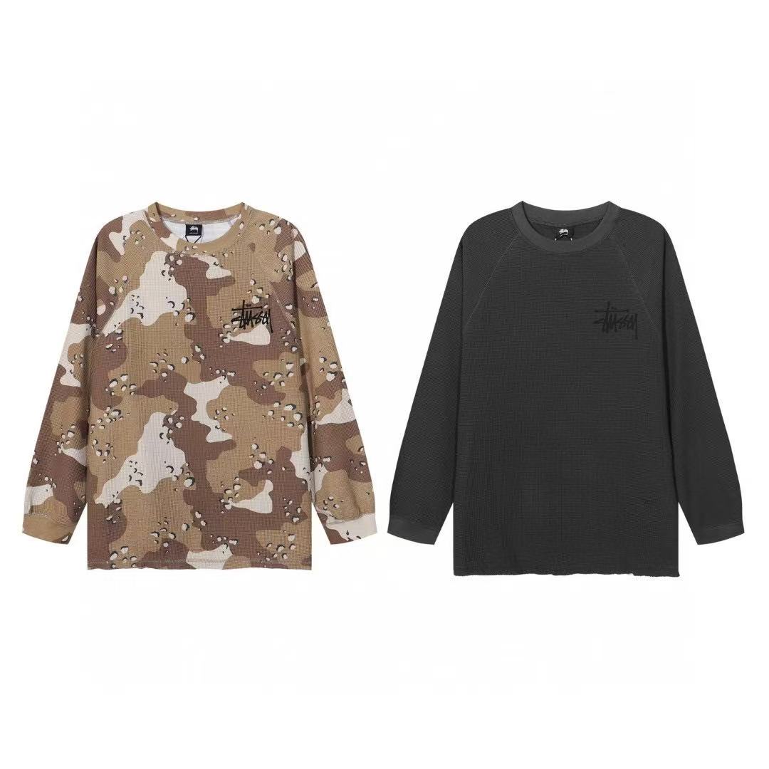 Stussy 斯圖西 25SS 新品 Raglan Thermal LS CREW ST 沙漠系列 迷彩華夫格 寬鬆情侶復古工裝圓領衛衣長袖 T 恤打底衫 男女同款